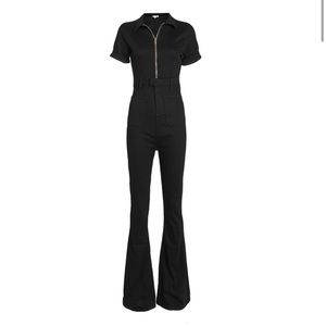 WEWOREWHAT The Denim Wide Leg Jumpsuit in Black S